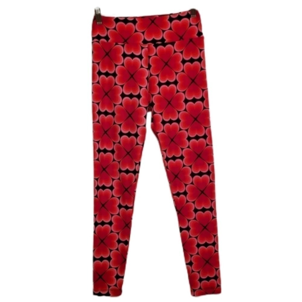 Women's One‎ Size LulaRoe Red & Black Clover Print Leggings Soft Loungewear